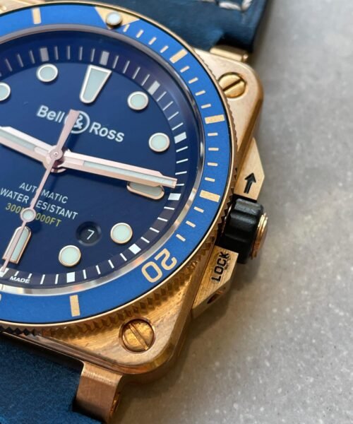 BR03-92 Diver 42mm Bronze BR Blue Dial on Blue Leather Strap A2824 - Image 11
