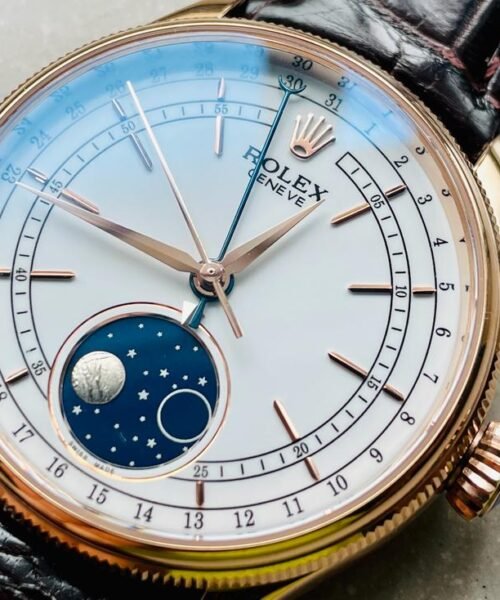 Cellini Moonphase 50535 RG White Dial on Leather Strap KZF Asia 3195 Mod - Image 7