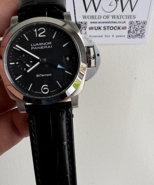 PAM1365 Z GMT SS VSF 1:1 Best Edition Black Dial on Black Leather Strap Asian P900 - Image 2