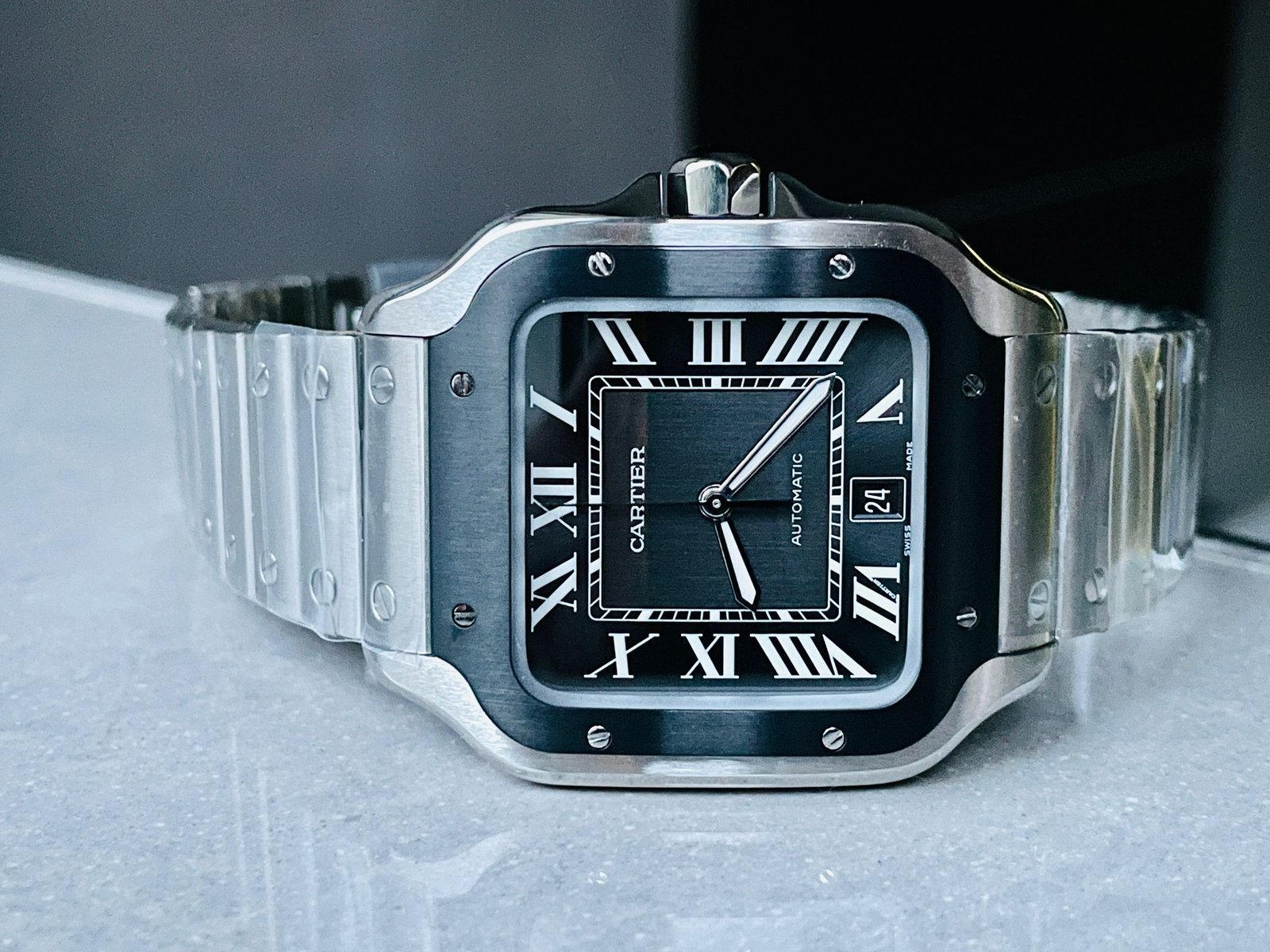 Santos 40mm SS BVF 1:1 Best Edition Gray Dial Black Bezel on SS Bracelet MIYOTA 9015 - Image 4