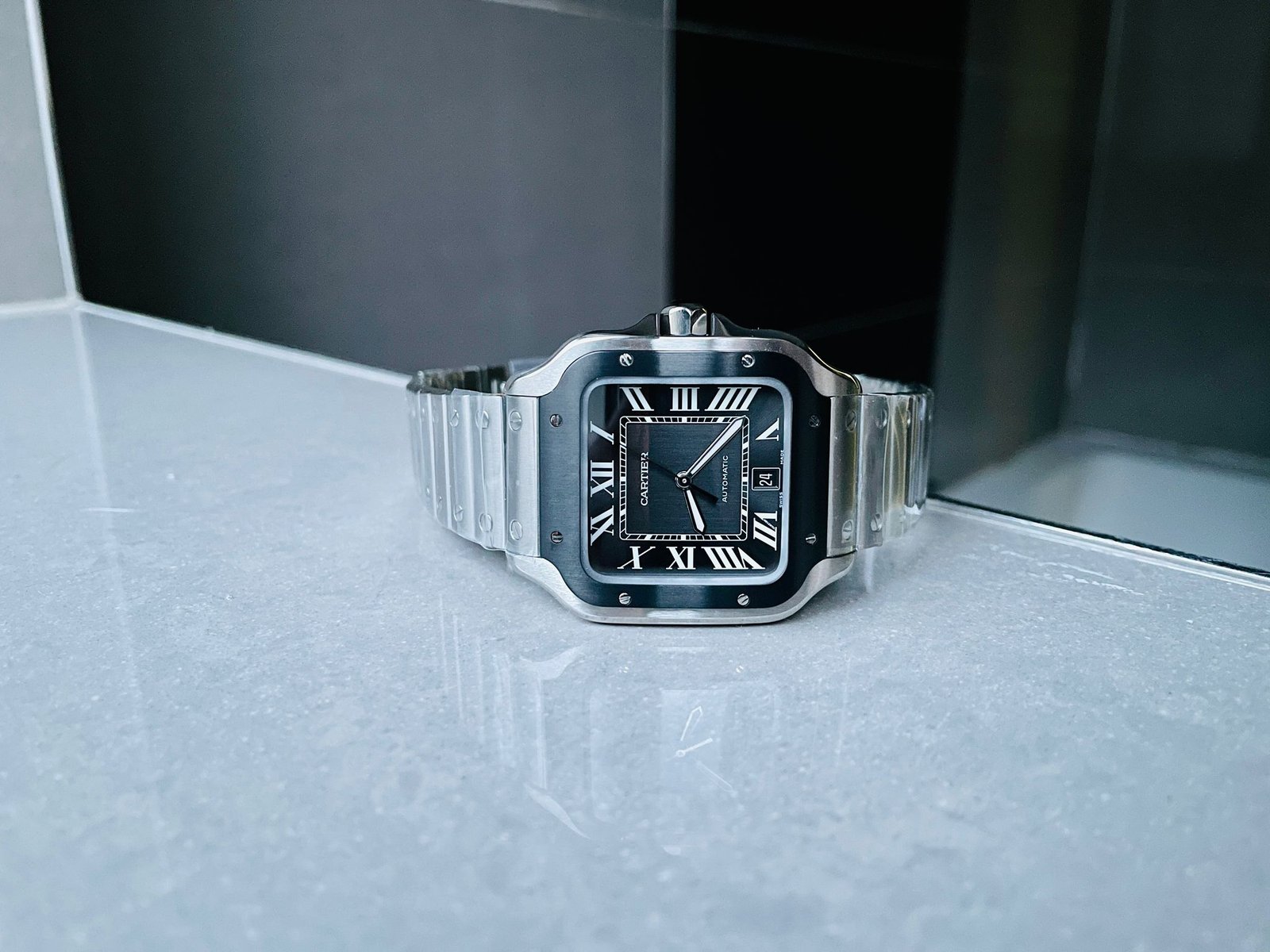 Santos 40mm SS BVF 1:1 Best Edition Gray Dial Black Bezel on SS Bracelet MIYOTA 9015 - Image 3