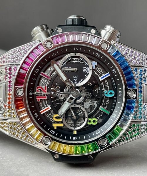 Big Bang Unico Titanium Rainbow SS/Diam Diam Bezel Black Skeletonal Dial on Rubber Strap ZF A1280 - Image 10