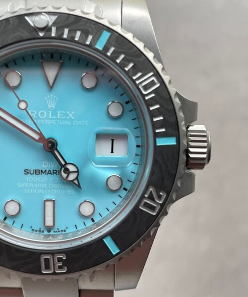 Submariner Sandblasted DIWF Best Edition Carbon Bezel Tiffany Blue Dial Dial on SS Bracelet VR3135 - Image 2