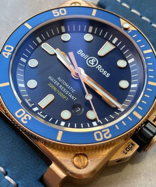 BR03-92 Diver 42mm Bronze BR Blue Dial on Blue Leather Strap A2824 - Image 10