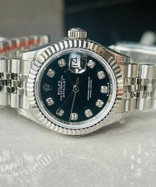 Datejust 28mm 904L SS Black Dial Diamond markers on SS Jubliee Bracelet - Image 5