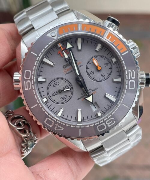 Planet Ocean SEAMASTER Chronometer OMF SS Grey/Orange Polished Bezel Grey Dial on SS Bracelet A9900 (Black Balance Wheel) - Image 5