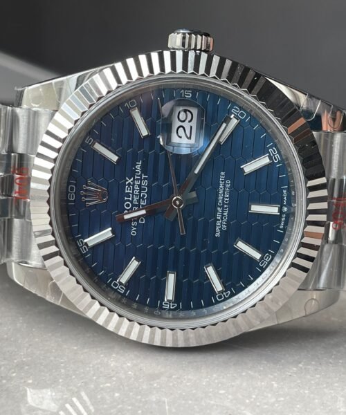 DateJust 41  SS VSF 1:1 Best Edition 904L Steel Blue Textured Dial on SS Jubilee bracelet - Image 6