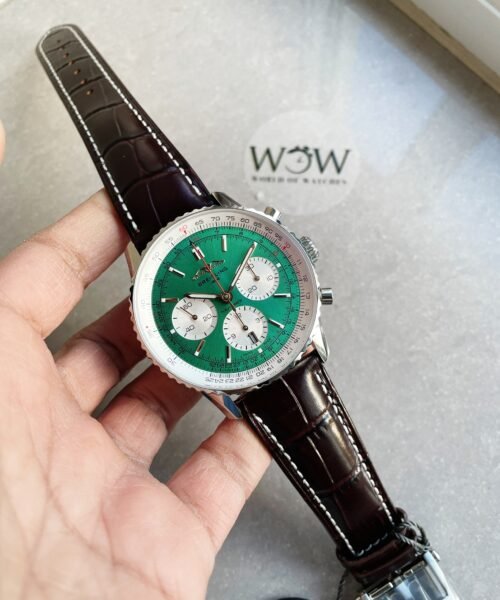 Navitimer 01 1:1 SS Green Dial on Brown leather Strap A7750 BLS Factory
