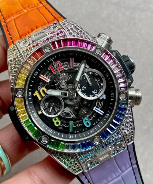 Big Bang Unico Titanium Rainbow SS/Diam Diam Bezel Black Skeletonal Dial on Rubber Strap ZF A1280 - Image 2