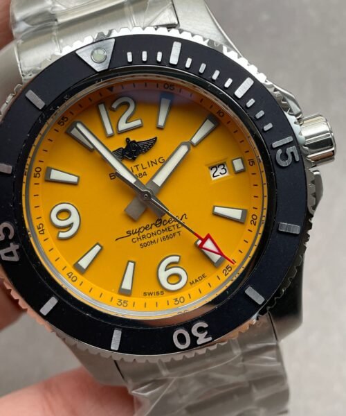 Superocean Automatic 44 TF 1:1 Best Edition Yellow Dial Black Bezel on SS Strap A2824 - Image 5