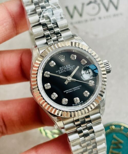 Datejust 28mm 904L SS Black Dial Diamond markers on SS Jubliee Bracelet - Image 2