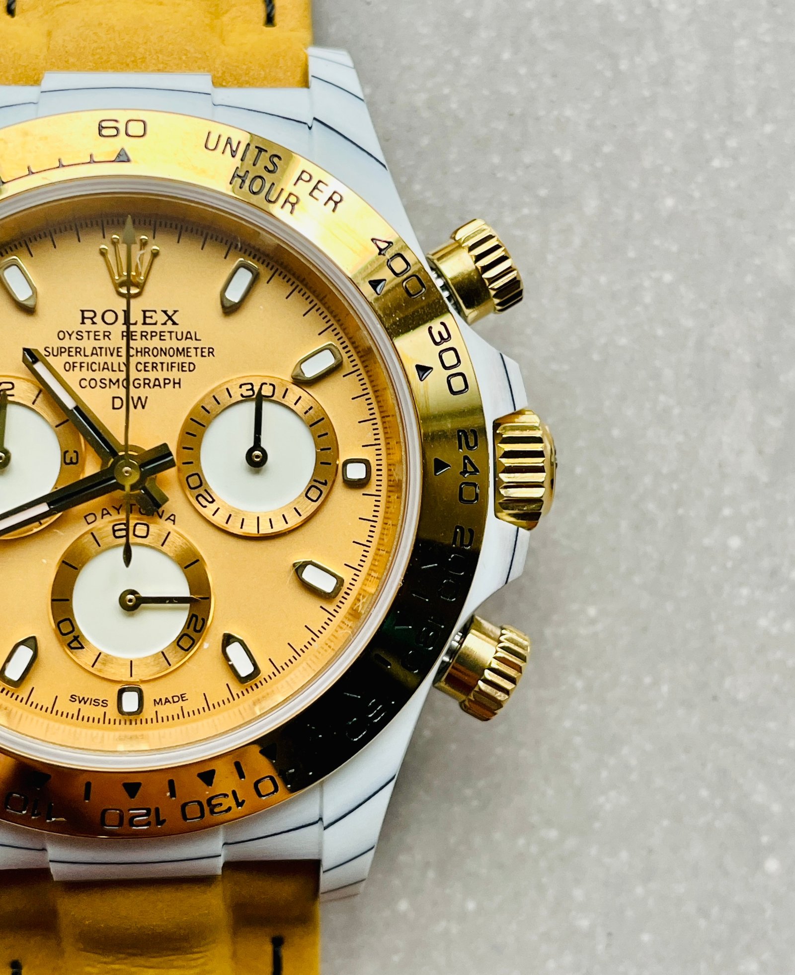Daytona DIW White Carbon/YG DIWF Best Edition Gold Dial on Black Nylon Strap A7750 - Image 6