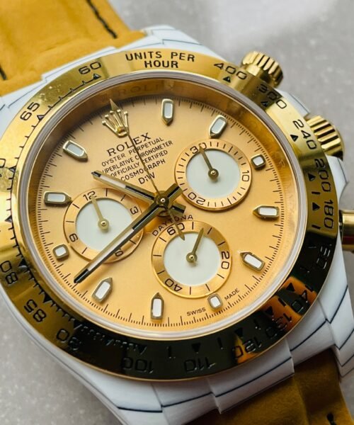 Daytona DIW White Carbon/YG DIWF Best Edition Gold Dial on Black Nylon Strap A7750 - Image 5