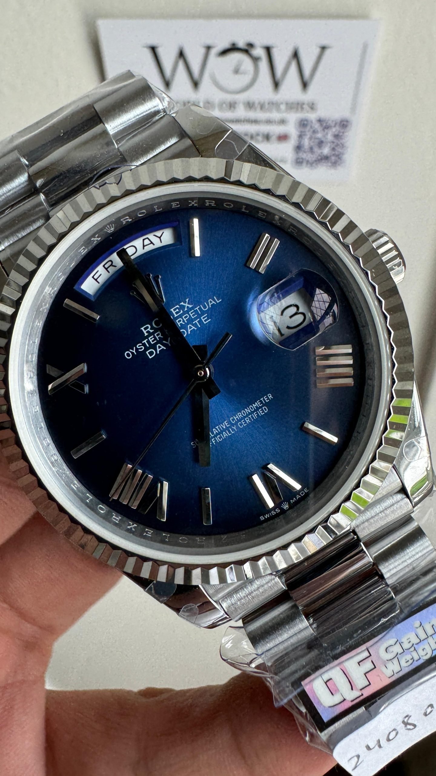 Day Date 228238 40mm 904L SS Bezel QF Gain Weight Blue Dial on SS President Bracelet A2836 - Image 2