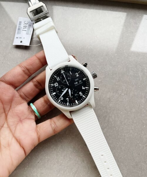 Pilot Chrono IW389105 Real White Ceramic TPSF 1:1 Best Edition Black Dial on White Rubber Strap A7750 - Image 4
