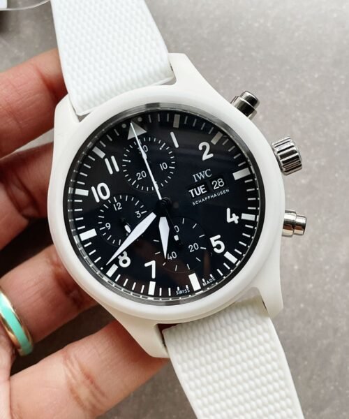 Pilot Chrono IW389105 Real White Ceramic TPSF 1:1 Best Edition Black Dial on White Rubber Strap A7750 - Image 5