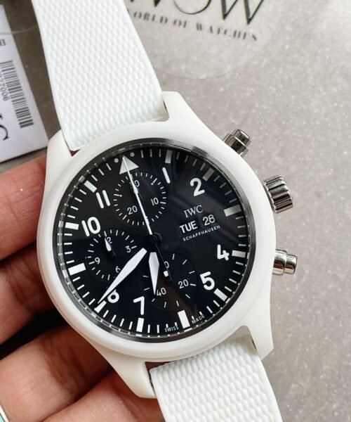 Pilot Chrono IW389105 Real White Ceramic TPSF 1:1 Best Edition Black Dial on White Rubber Strap A7750 - Image 3