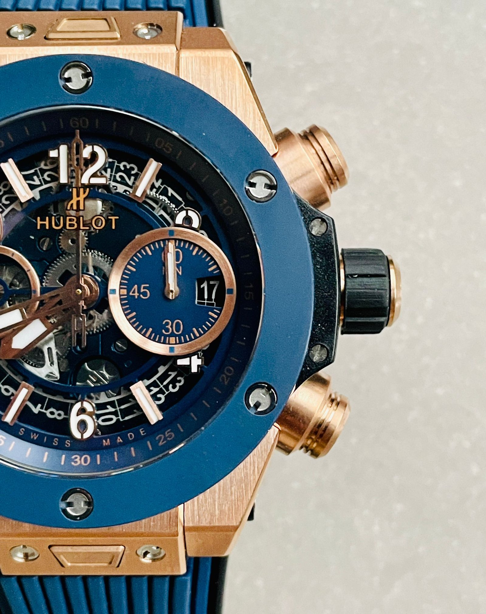 Hublot Big Bang Unico Rose Gold ZF 1:1 Best Blue Skeleton Dial on Rubber Strap A1280 - Image 10