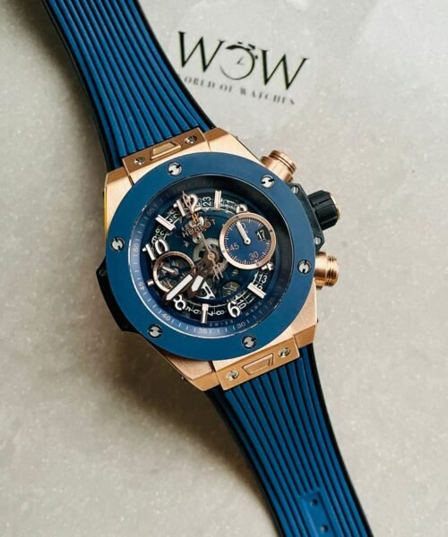 Hublot Big Bang Unico Rose Gold ZF 1:1 Best Blue Skeleton Dial on Rubber Strap A1280