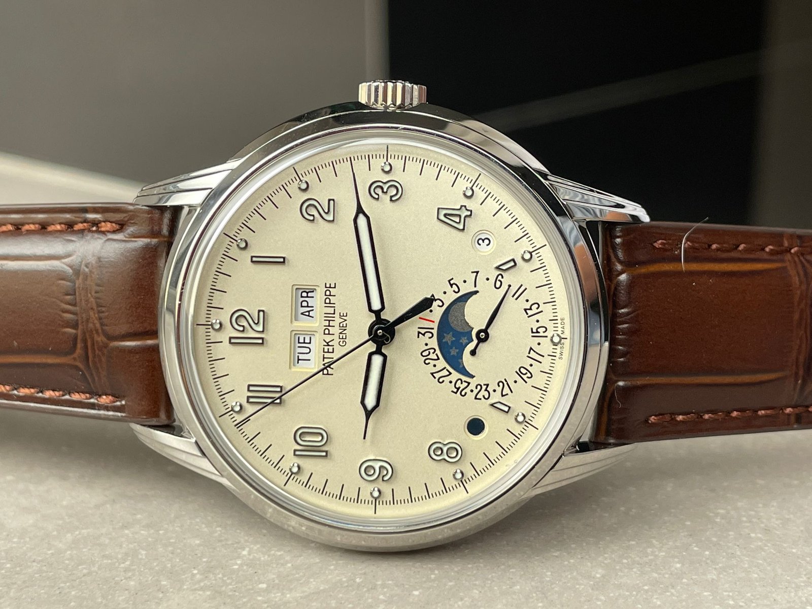 Perpetual Calendar 5320G-001 SS GSF 1:1 Best Edition Cream Dial on Brown Leather Strap A324 - Image 10