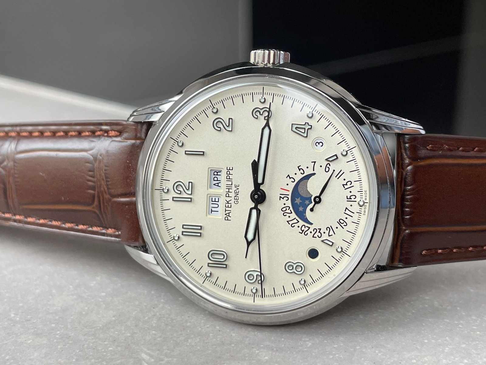 Perpetual Calendar 5320G-001 SS GSF 1:1 Best Edition Cream Dial on Brown Leather Strap A324 - Image 6
