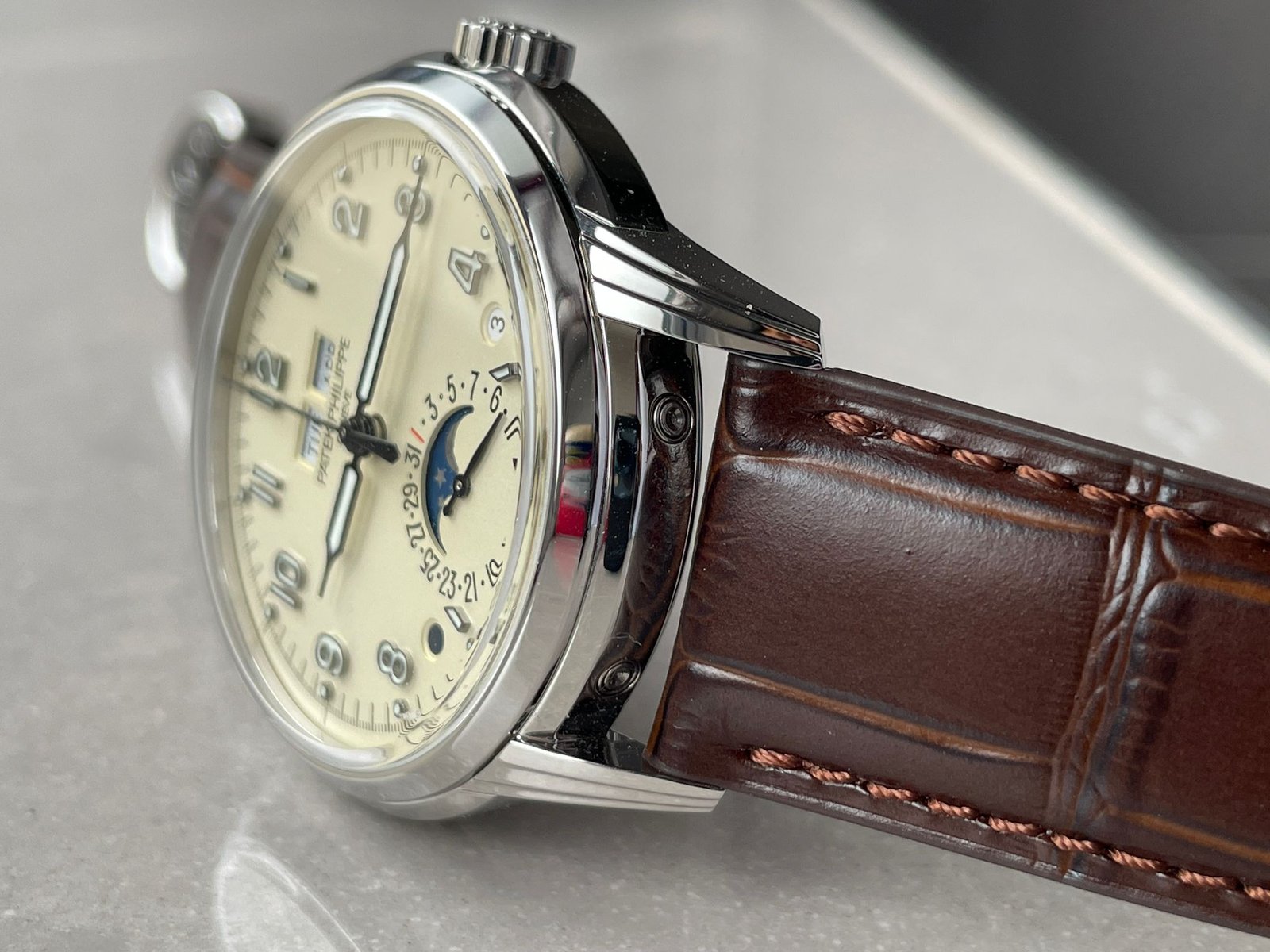 Perpetual Calendar 5320G-001 SS GSF 1:1 Best Edition Cream Dial on Brown Leather Strap A324 - Image 4