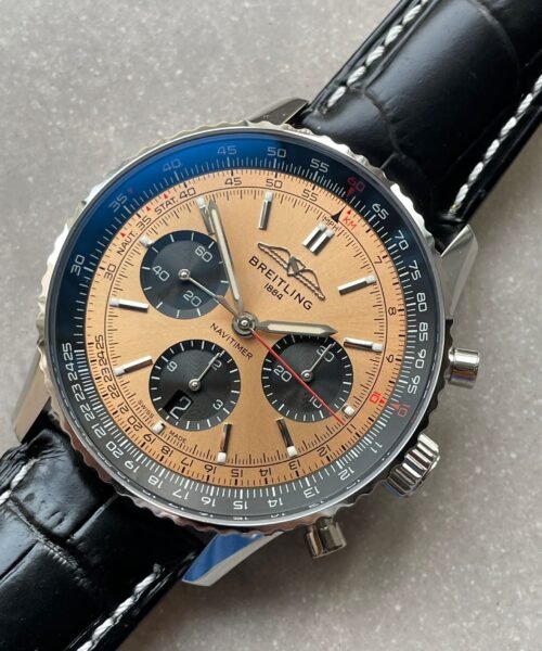 Navitimer 01 1:1 SS salmon Dial on Brown leather Strap A7750 BLS Factory - Image 4
