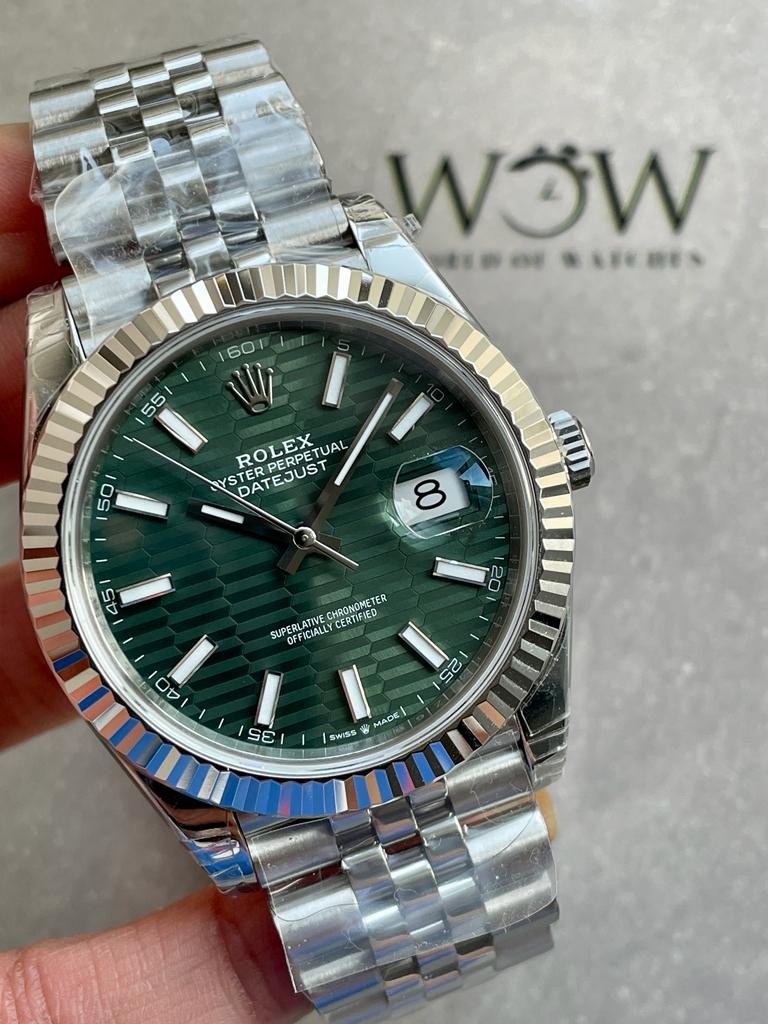 Datejust 41mm 126334 904L SS Fluted Bezel Patterned Green MOTIF Dial on SS Jubilee Bracelet VSF VS3235 Reference R2DJ0190 - Image 3