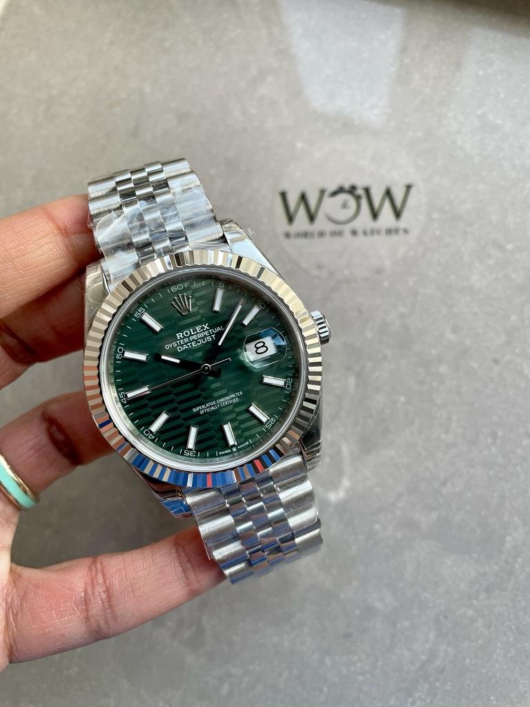 Datejust 41mm 126334 904L SS Fluted Bezel Patterned Green MOTIF Dial on SS Jubilee Bracelet VSF VS3235 Reference R2DJ0190