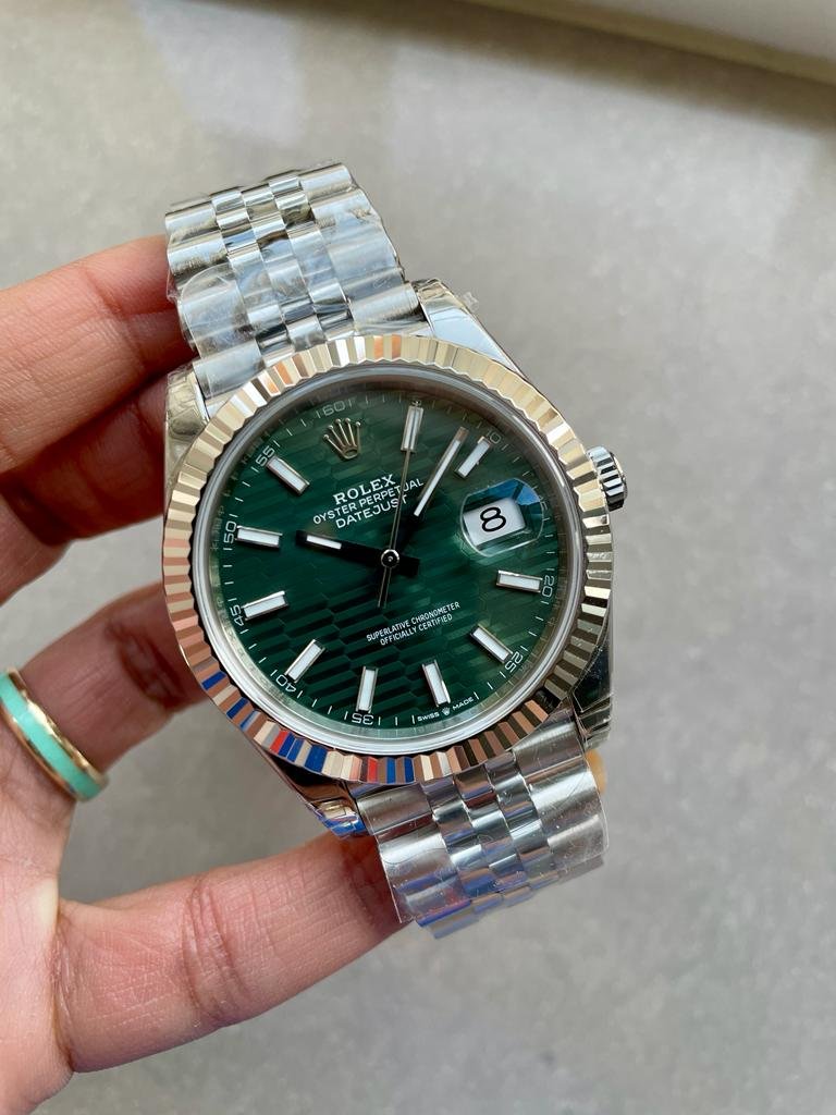 Datejust 41mm 126334 904L SS Fluted Bezel Patterned Green MOTIF Dial on SS Jubilee Bracelet VSF VS3235 Reference R2DJ0190 - Image 8