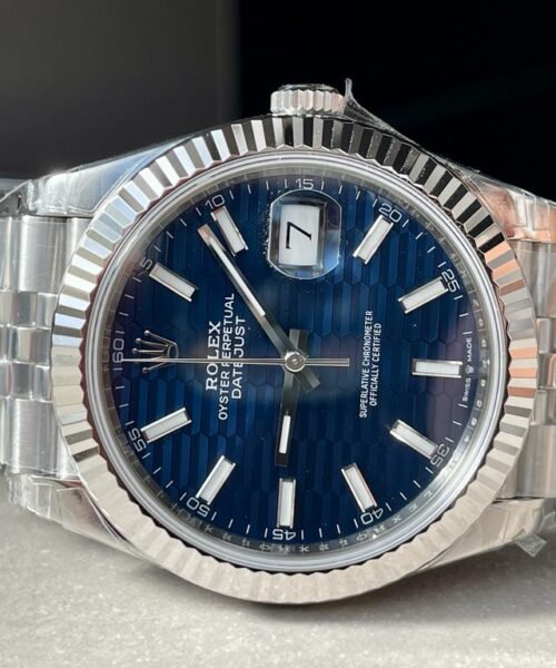 Datejust 41mm 126334 904L SS Fluted Bezel Patterned Blue MOTIF Dial on SS Jubilee Bracelet VSF VS3235 - Image 7