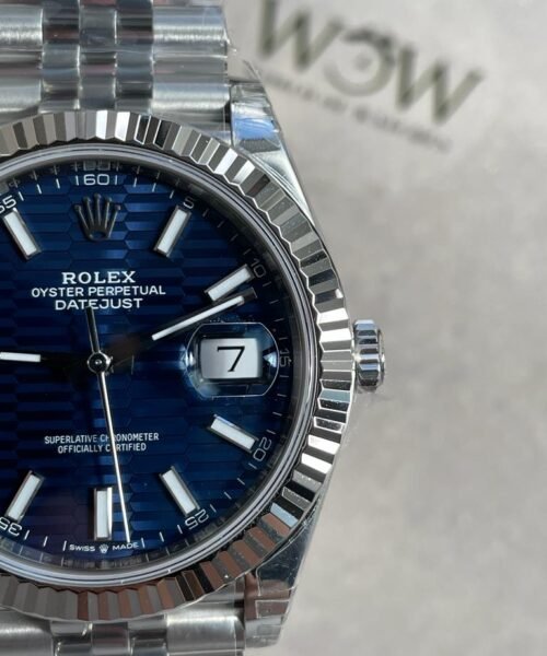 Datejust 41mm 126334 904L SS Fluted Bezel Patterned Blue MOTIF Dial on SS Jubilee Bracelet VSF VS3235 - Image 6