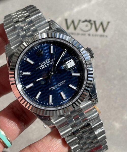 Datejust 41mm 126334 904L SS Fluted Bezel Patterned Blue MOTIF Dial on SS Jubilee Bracelet VSF VS3235 - Image 3