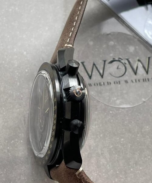 SPEEDMASTER "DARK SIDE OF THE MOON" REAL CERAMIC OMF 1:1 BEST EDITION VINTAGE BLACK ON BROWN LEATHER STRAP A9300 V2 - Image 2