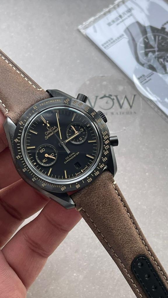 SPEEDMASTER "DARK SIDE OF THE MOON" REAL CERAMIC OMF 1:1 BEST EDITION VINTAGE BLACK ON BROWN LEATHER STRAP A9300 V2 - Image 8