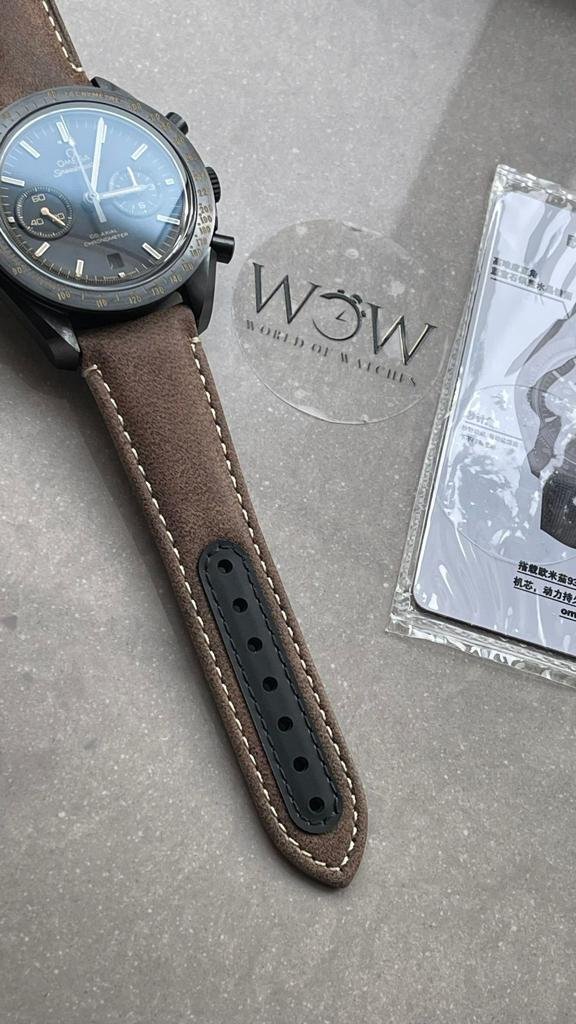 SPEEDMASTER "DARK SIDE OF THE MOON" REAL CERAMIC OMF 1:1 BEST EDITION VINTAGE BLACK ON BROWN LEATHER STRAP A9300 V2 - Image 4