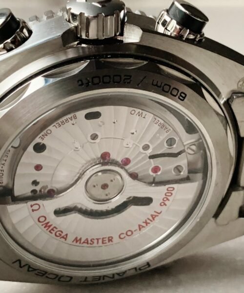 Planet Ocean SEAMASTER Chronometer OMF SS Grey/Orange Polished Bezel Grey Dial on SS Bracelet A9900 (Black Balance Wheel) - Image 11