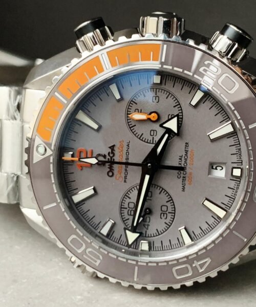 Planet Ocean SEAMASTER Chronometer OMF SS Grey/Orange Polished Bezel Grey Dial on SS Bracelet A9900 (Black Balance Wheel) - Image 3