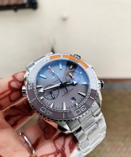 Planet Ocean SEAMASTER Chronometer OMF SS Grey/Orange Polished Bezel Grey Dial on SS Bracelet A9900 (Black Balance Wheel) - Image 7