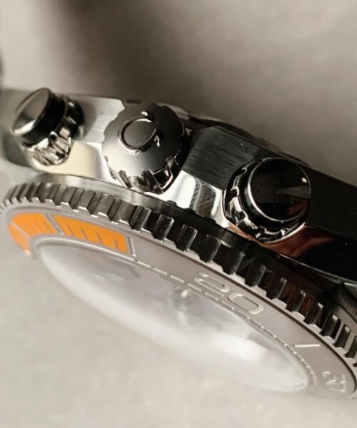 Planet Ocean SEAMASTER Chronometer OMF SS Grey/Orange Polished Bezel Grey Dial on SS Bracelet A9900 (Black Balance Wheel) - Image 9