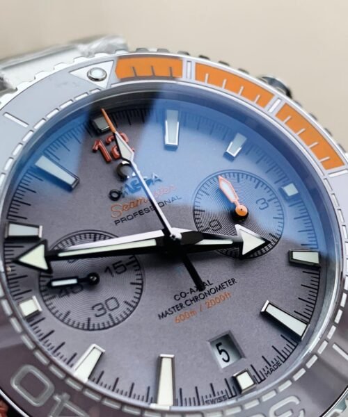Planet Ocean SEAMASTER Chronometer OMF SS Grey/Orange Polished Bezel Grey Dial on SS Bracelet A9900 (Black Balance Wheel) - Image 6