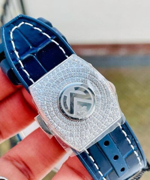 Vanguard V45 Full Paved Diamonds ZF 1:1 Best Edition Blue Textured Crystal Markers Dial on Blue Gummy Strap MIYOTA 9015 - Image 13