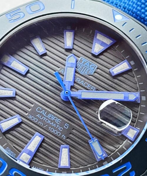 Aquaracer Calibre 43mm SS V6F Best Edition Black Blue Textured Dial Black Blue Ceramic Bezel on Blue Nylon Strap A2824 - Image 2