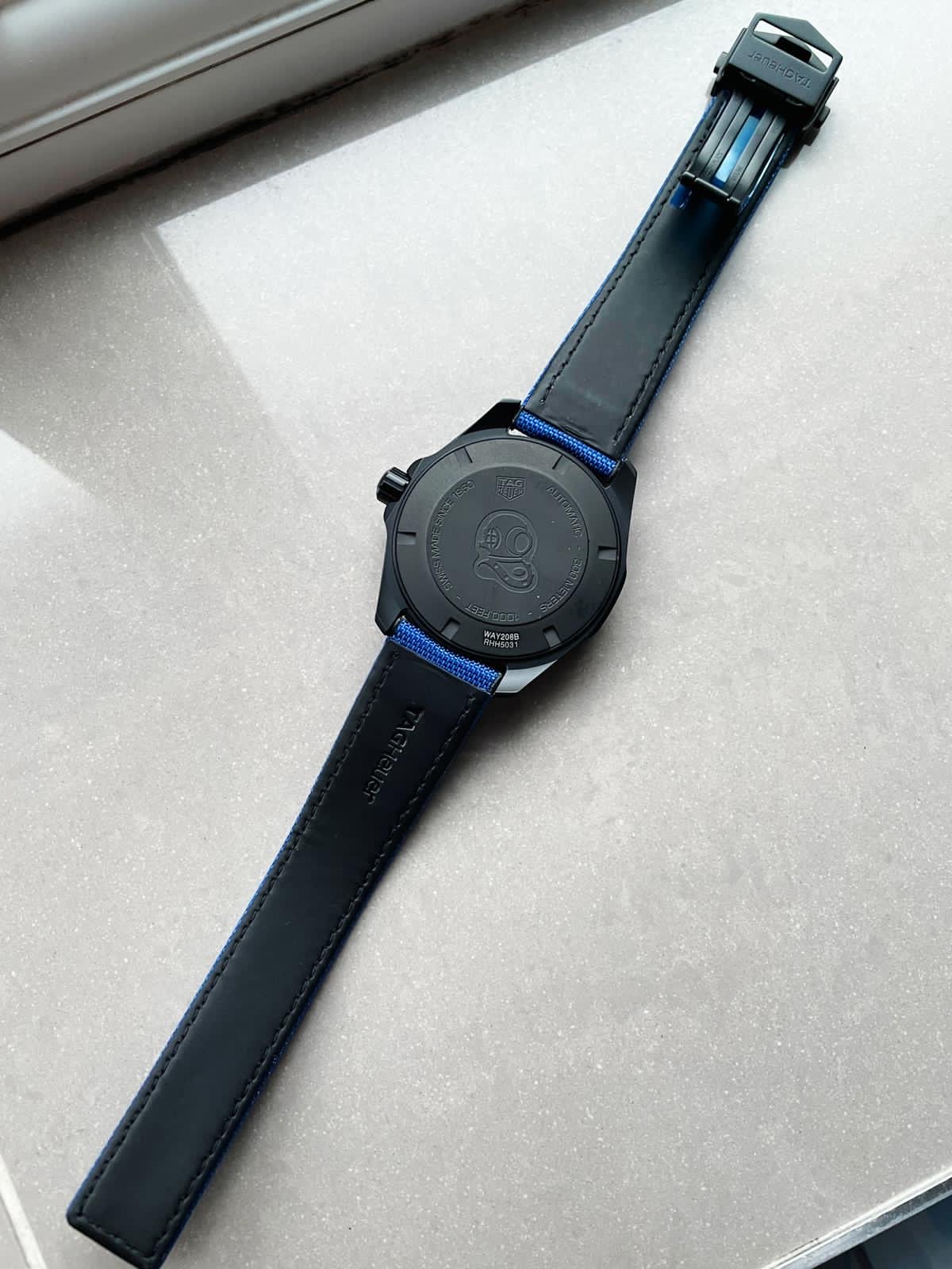 Aquaracer Calibre 43mm SS V6F Best Edition Black Blue Textured Dial Black Blue Ceramic Bezel on Blue Nylon Strap A2824 - Image 12
