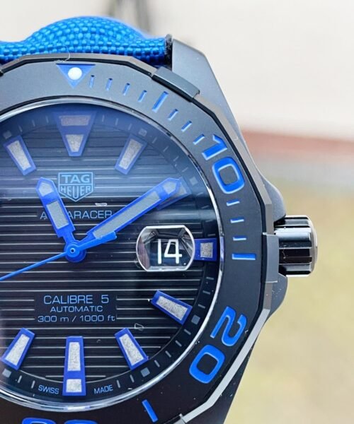 Aquaracer Calibre 43mm SS V6F Best Edition Black Blue Textured Dial Black Blue Ceramic Bezel on Blue Nylon Strap A2824 - Image 4