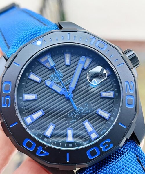 Aquaracer Calibre 43mm SS V6F Best Edition Black Blue Textured Dial Black Blue Ceramic Bezel on Blue Nylon Strap A2824 - Image 3