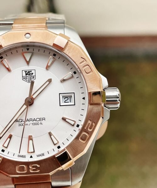 Aquaracer 41mm white face Stainless Steel RG bezel SS strap - Image 4
