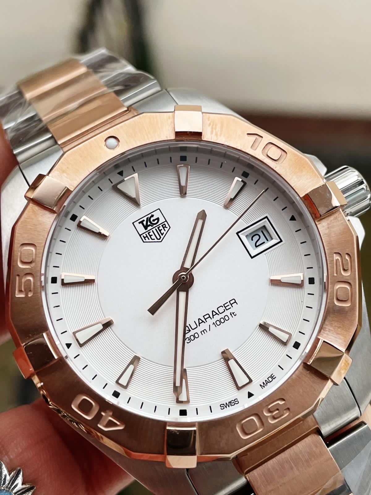 Aquaracer 41mm white face Stainless Steel RG bezel SS strap - Image 3