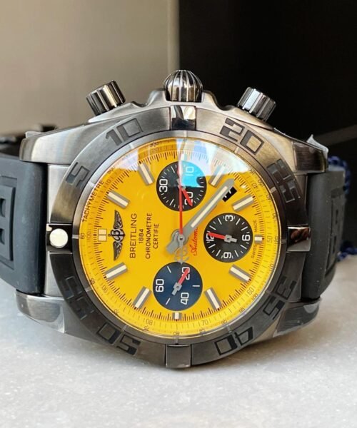 Chronomat 44mm Blacksteel GF 1:1 Special Edition Yellow Dial on Black Rubber Strap A7750 - Image 4