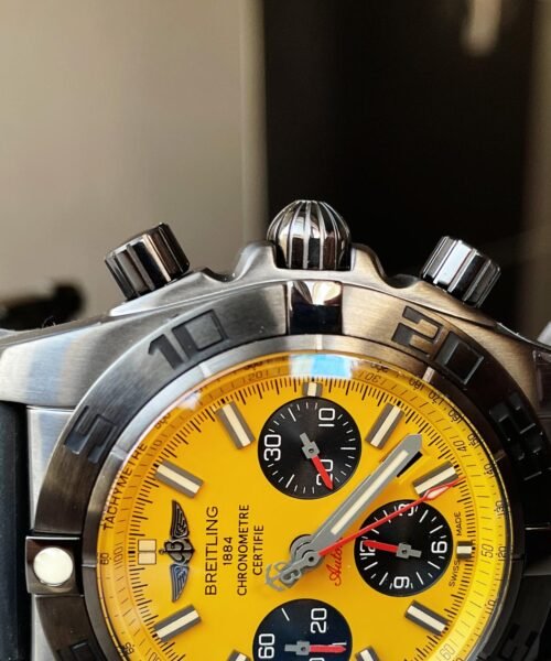 Chronomat 44mm Blacksteel GF 1:1 Special Edition Yellow Dial on Black Rubber Strap A7750 - Image 3
